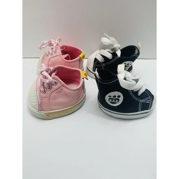 2 Pair Build A Bear High Top Black & White Sneakers Shoes & Pink Sequin Sneakers - Picture 9 of 10